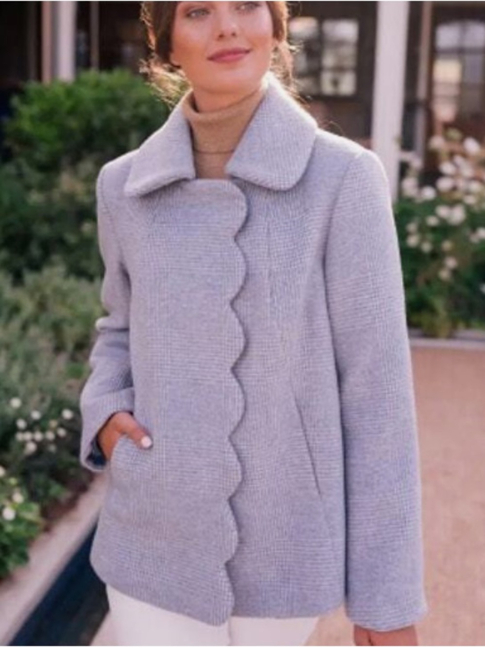 Gal Meets Glam Scalloped Houndstooth Check Pea Coat